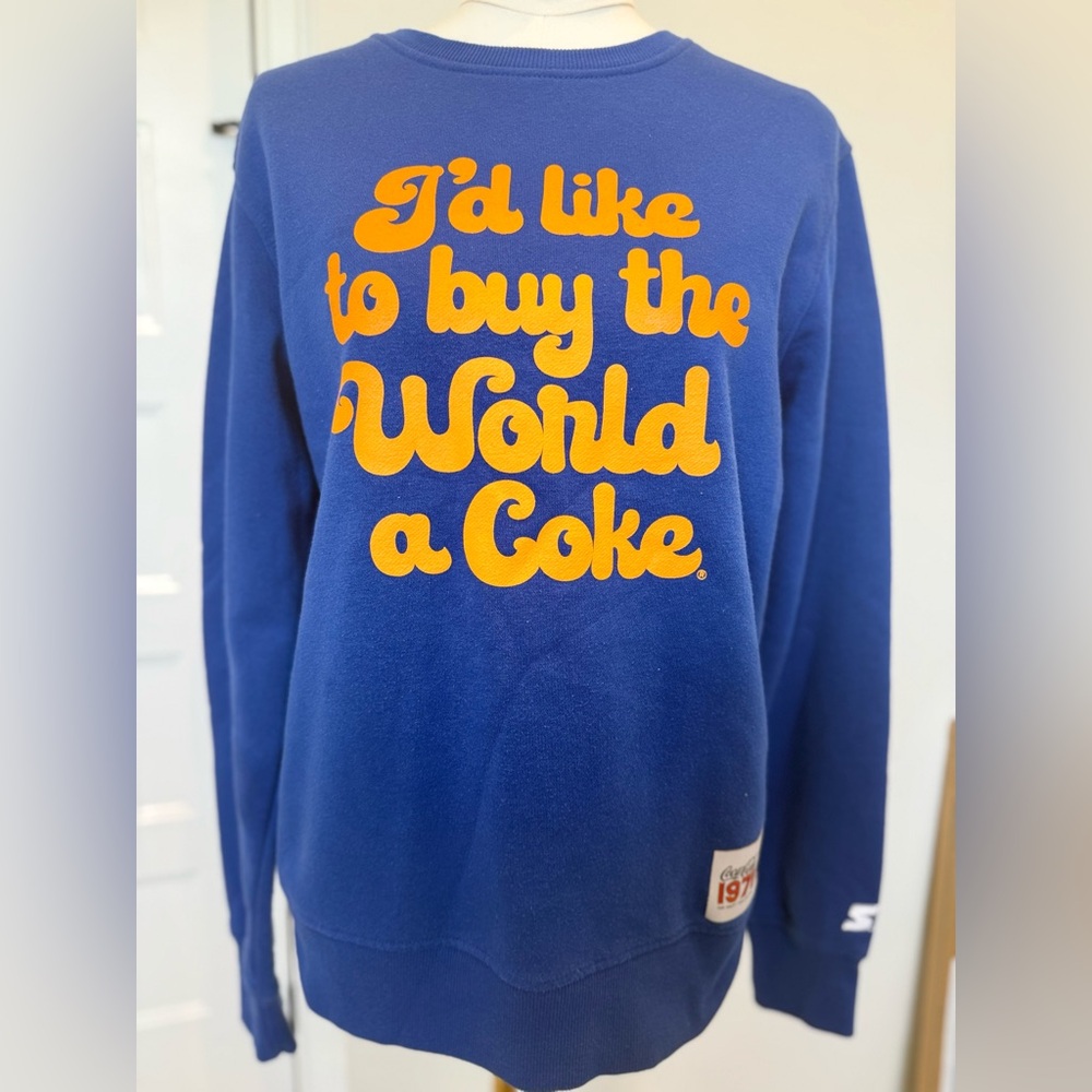 Vintage Starter - I’d Love to Buy the World a Coke Sweatshirt - medium blue